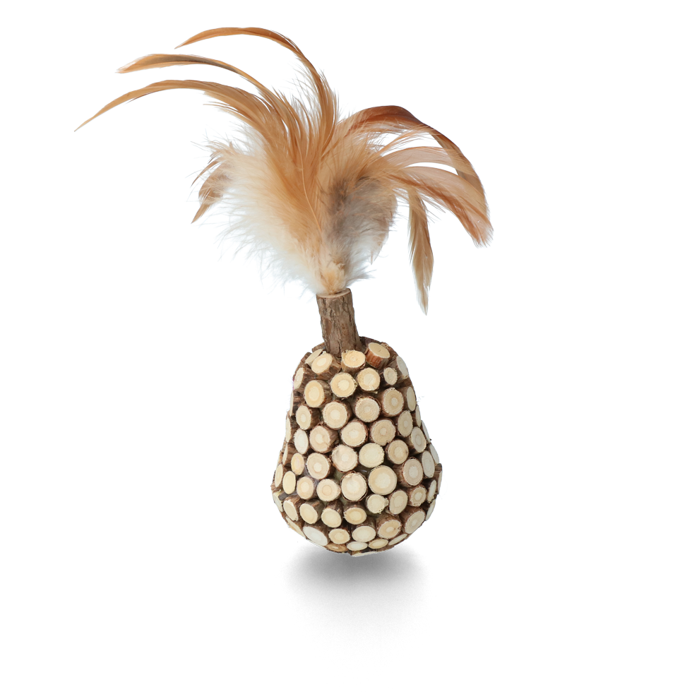 Jouet culbuto en bois avec plumes et matatabi