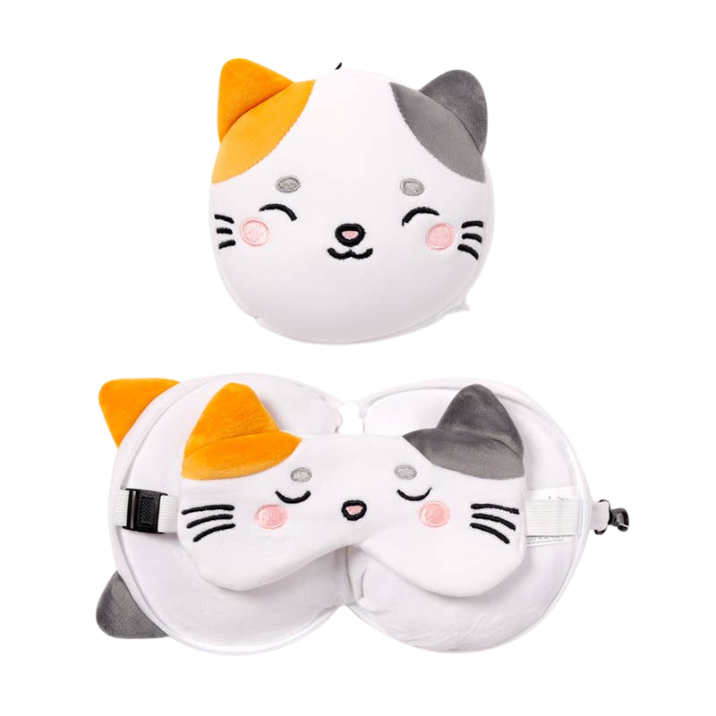 Coussin de voyage 2-en-1 Lola the Cat avec masque