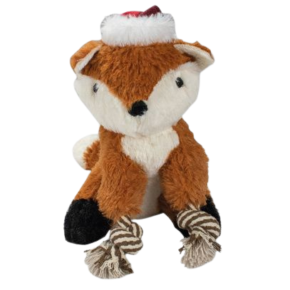 Jouet renard en peluche avec corde et couineur pour chiens