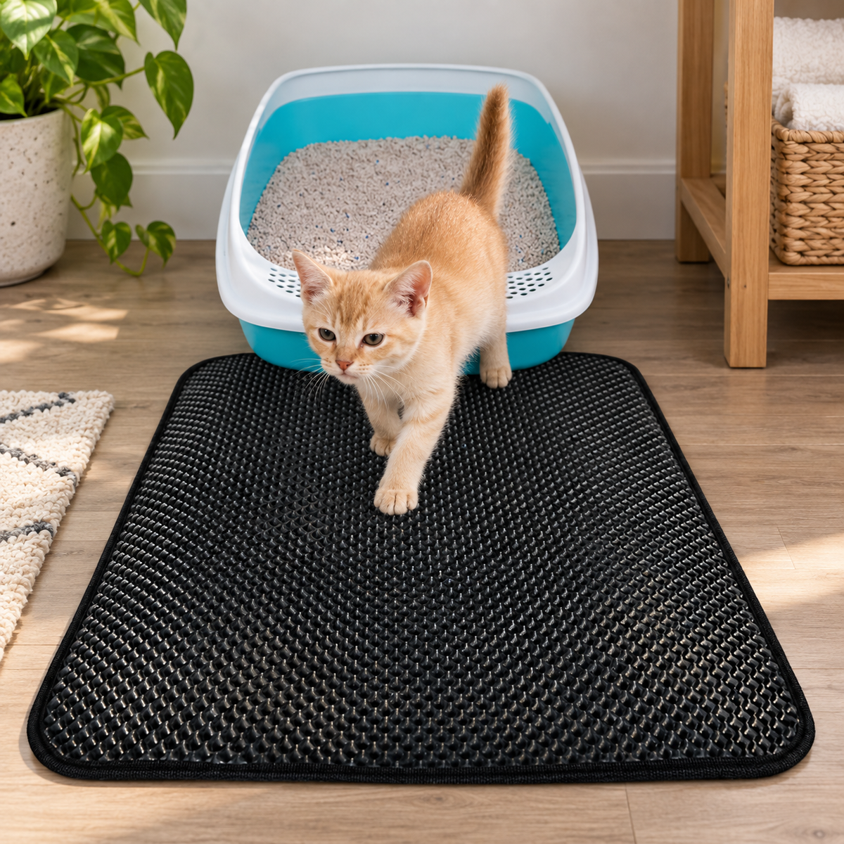 Tapis de sortie de litière nid d’abeille pour chats