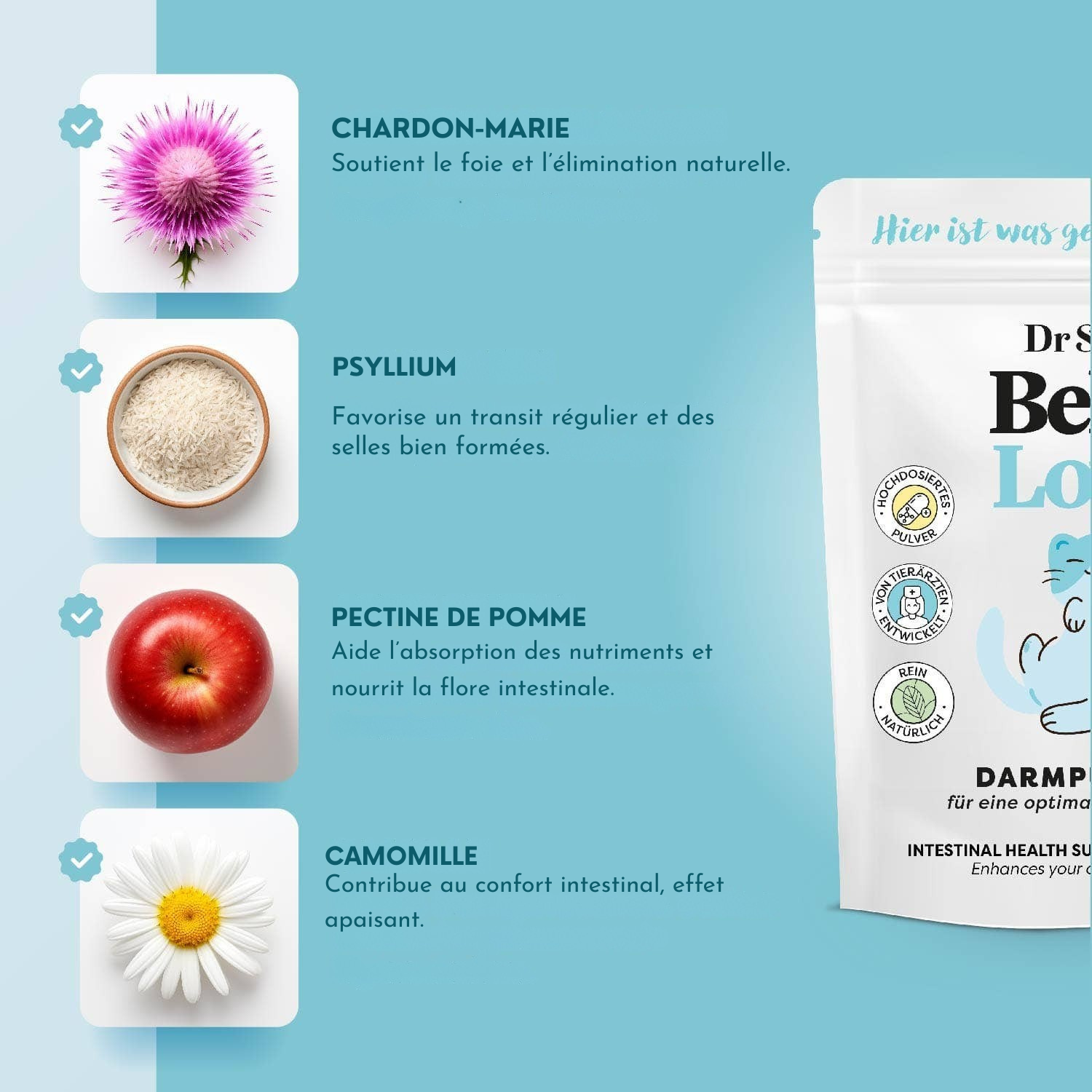 Poudre intestinale à base de plantes pour chats