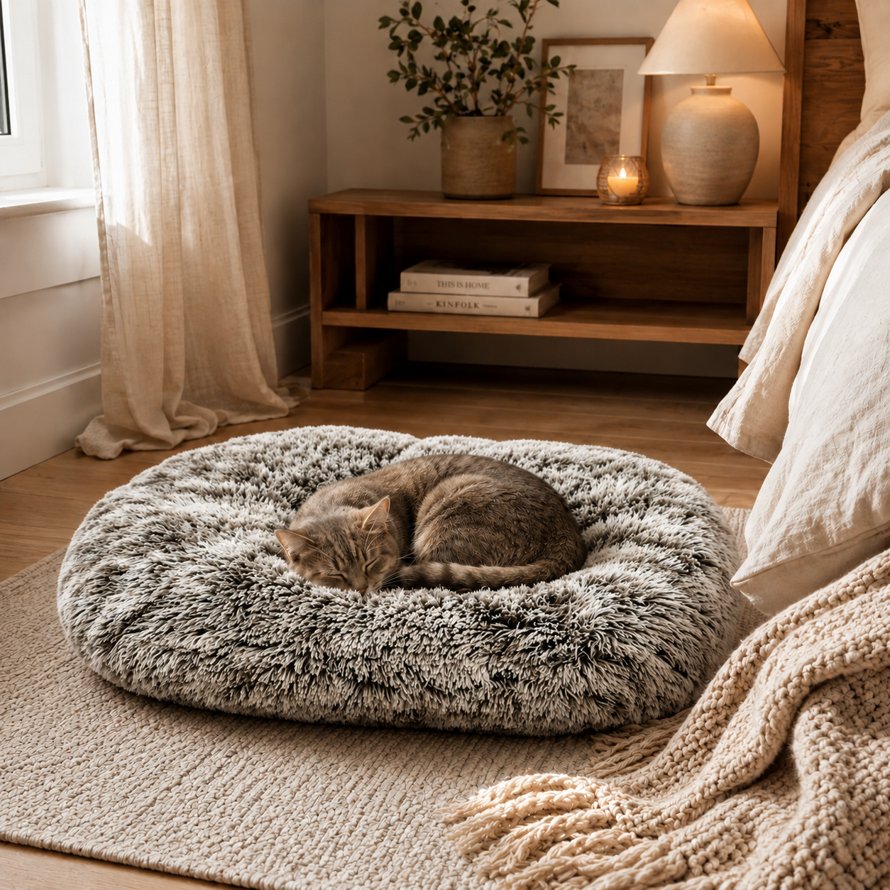 Coussin ovale imitation fourrure