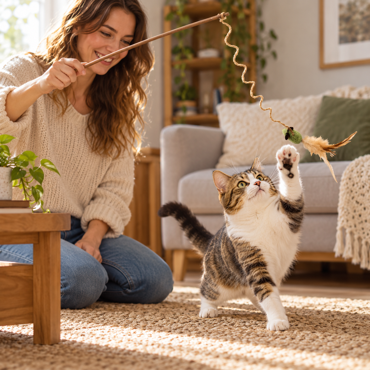 Canne à pêche avec souris au matatabi pour chats